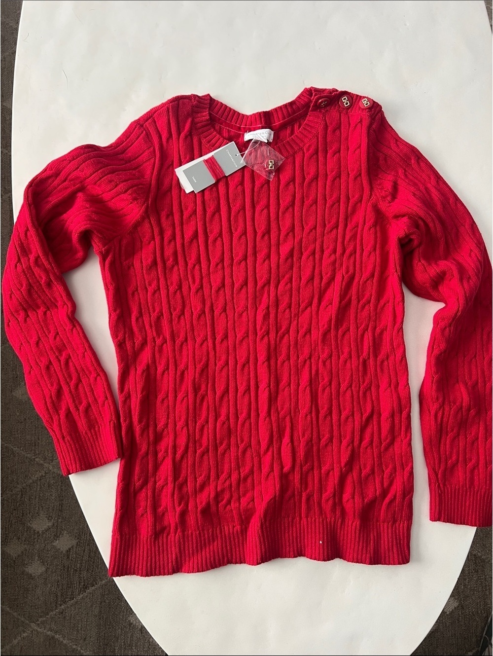 NWT Vintage Charter Club Cable Knit Red Cotton Crewneck Sweater Mixed Sizes